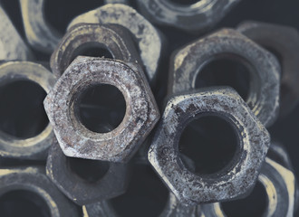 Nuts of old rusty metal
