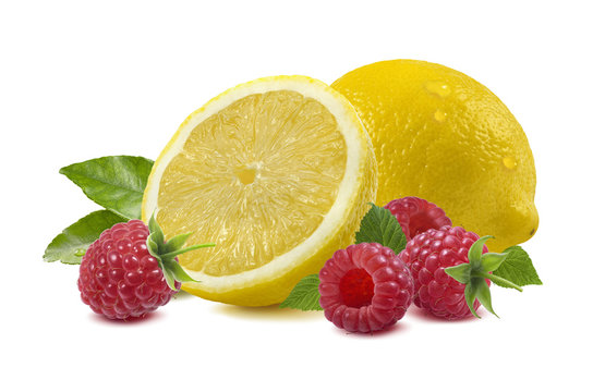 Lemon raspberry isolated on white - horizontal composition