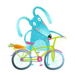 Fototapeta premium Cartoon blue bunny with bicycle