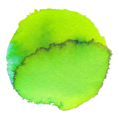 Colorful abstract watercolor circle with splashes and spatters.