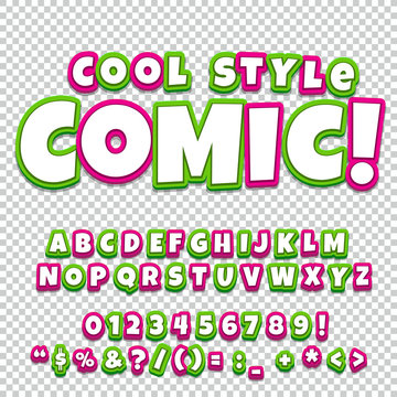 Alphabet collection set. Comic pop art style. Letters, numbers and figures for kids' illustrations, books