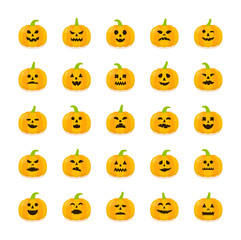 Halloween Pumkin stickers with different emotions vector set.