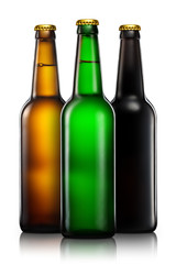 Set of beer bottles with clipping path isolated on black background