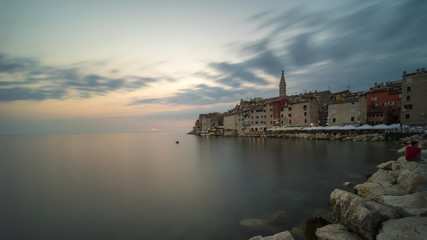 Fototapeta premium Panoramic view on old town Rovinj at evening