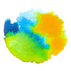 Colorful abstract watercolor circle with splashes and spatters.