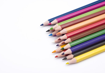 Set of Colorful pencils isolated on white background side view