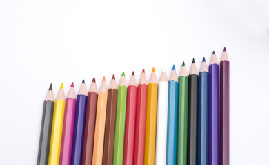 Set of Colorful pencils isolated on white background side view