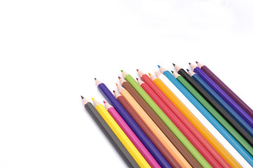 Set of Colorful pencils isolated on white background side view