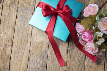 gift boxes on wooden background.
