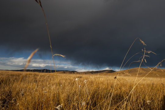 Stormy sky over rangelands on the edge of the Tibetan Plateau in Sichuan Province, China
