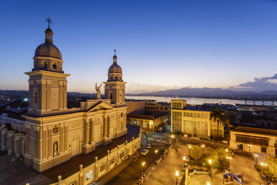 Nuestra Senora de la Asuncion Cathedral at Parque Cespedes, Santiago de Cuba, Cuba