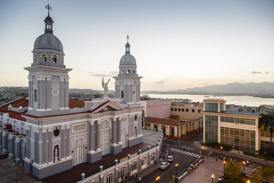 Nuestra Senora de la Asuncion Cathedral at Parque Cespedes, Santiago de Cuba, Cuba