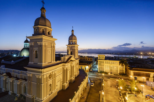 Nuestra Senora de la Asuncion Cathedral at Parque Cespedes, Santiago de Cuba, Cuba