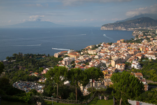 View of Vesuvio and Terrheinian Sea from above Sorrento, Costiera Amalfitana (Amalfi Coast), Campania