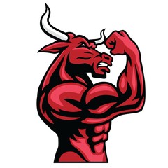 Bull Bodybuilder Posing His Muscular Body Vector Mascot
