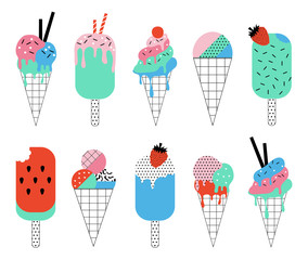 Collection of cute Summer ice creams. Summer fun poster.