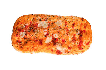 Pizza bread with tomatoes and mozzarella isolated on white