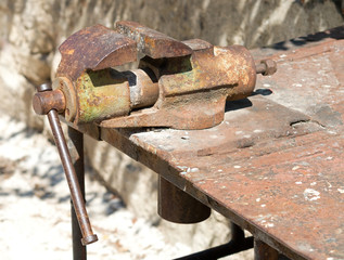 old rusty vise