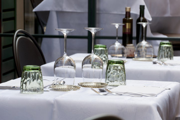 tables of street cafe in the Italian city