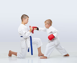 Obraz premium The elder brother athlete keeps simulator little brother for blow