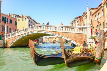 VENICE, ITALY - AUG 13, 2011 : Gondolas moored by Saint Mark squ