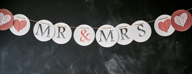 Mr and Mrs wedding garland panoramic banner