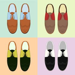 Set of classic men's shoes. Retro style. Various color