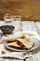 Black beans spiced sweet potato quesadilla