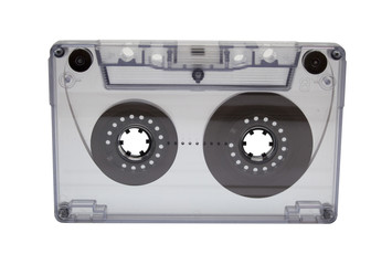 Close up of a vintage audio tape on white background