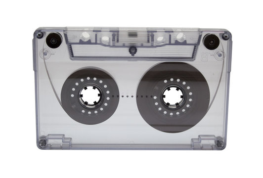 Close up of a vintage audio tape on white background