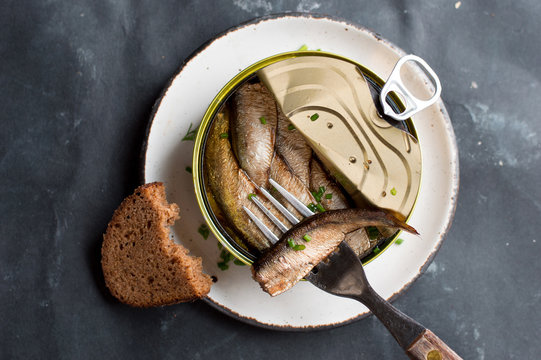 Sprats Or Sardines In Can And Sandwiches