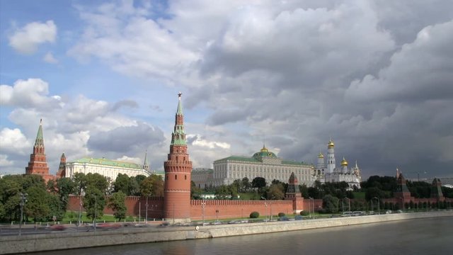 Dark clouds above Kremlin Moscow time lapse