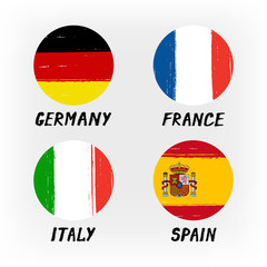 Set Of 4 Flags - Round Icons - Germany France Italy Spain