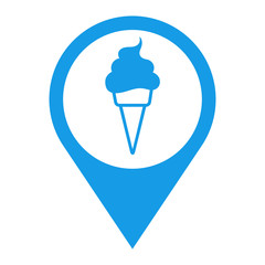 Icono plano localizacion cono helado azul