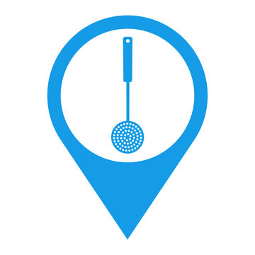 Icono plano localizacion espumadera de cocina azul
