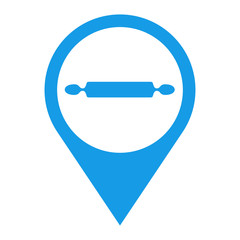 Icono plano localizacion rodillo panaderia azul