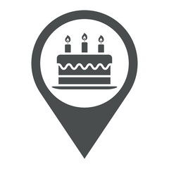  Icono plano localizacion tarta cumpleaños gris