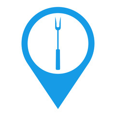 Icono plano localizacion tenedor de cocina azul