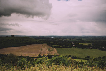 Fototapeta premium Cloudy view over the Chilterns in Buckinghamshire Vintage Retro