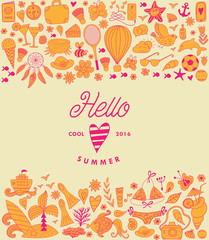 Summer vacation hand drawn vector elementss and objects, beach symbols