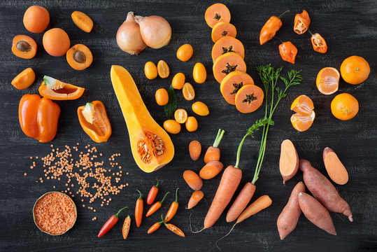 Fresh organic produce in orange colours