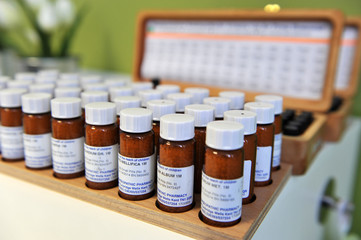 Fototapeta Homeopathic drugs on a shelve. obraz