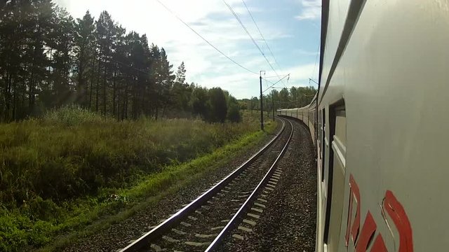 Trans-Siberian Railway trains driving in a corner in the forest