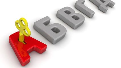 The key of knowledge. Golden key in a red letter 