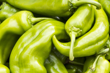 Hot green peppers for sale at a farmer's market
