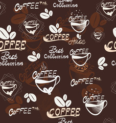 Hand Drawning coffee seamless pattern, vector Illustration