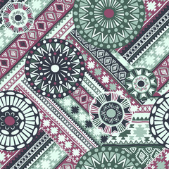 Seamless vector tribal texture. Vintage ethnic seamless backdrop. Tribal seamless texture. Striped vintage boho fashion style pattern background with tribal shape elements.