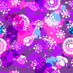 Seamless pattern based on traditional Asian elements Paisley. Vector template, abstract grunge