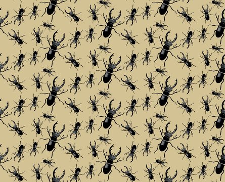 Black different sizes Bugs pattern Vector background