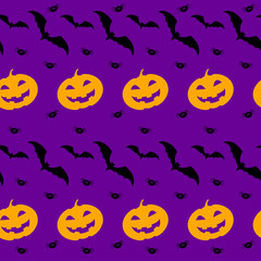 Halloween seamless pattern background with cartoon bat, spider